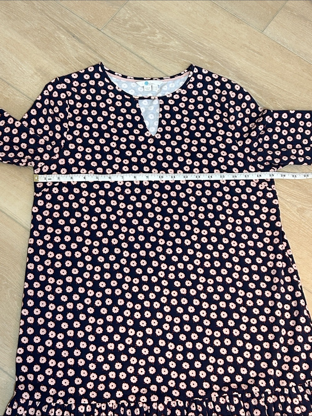 Boden Selena Jersey Knit Dress Size US 8 R Floral Navy Keyhole Neck Peplum Hem - Picture 11 of 16